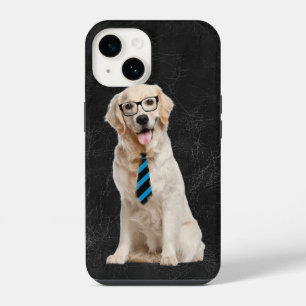 Coque Pour iPhone 14 Retriever d'or avec des lunettes en cuir