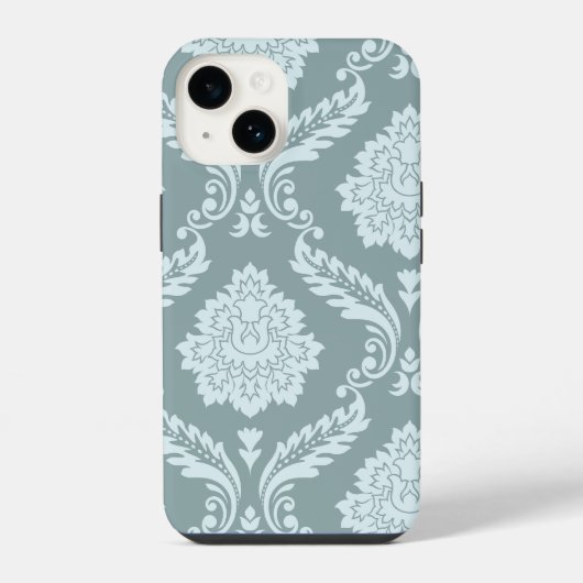 Coque Pour iPhone 14 Rococo Damask Art I Duck Egg Blue+Teal (Verso)