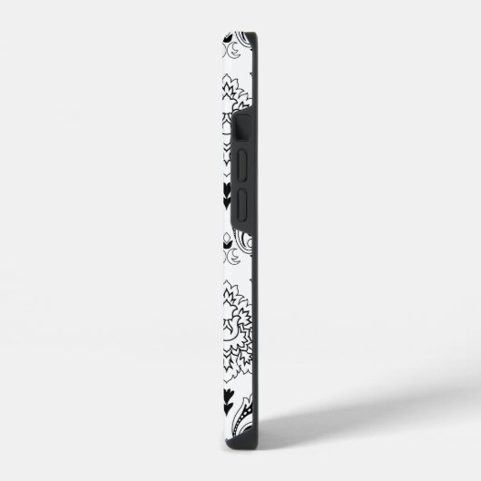 Coque Pour iPhone 14 Rococo Damask Line Pattern Black on White (Côté gauche)
