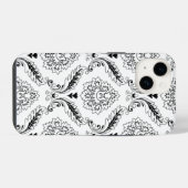 Coque Pour iPhone 14 Rococo Damask Line Pattern Black on White (Verso Horizontal)