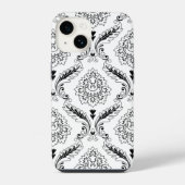 Coque Pour iPhone 14 Rococo Damask Line Pattern Black on White (Verso)