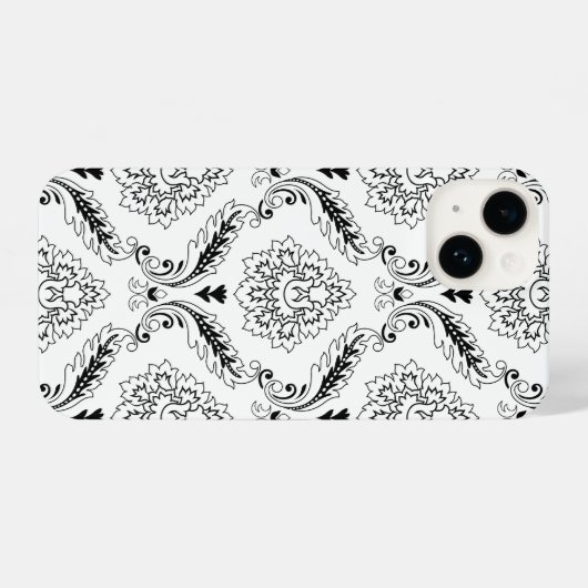 Coque Pour iPhone 14 Rococo Damask Line Pattern Black on White (Verso Horizontal)