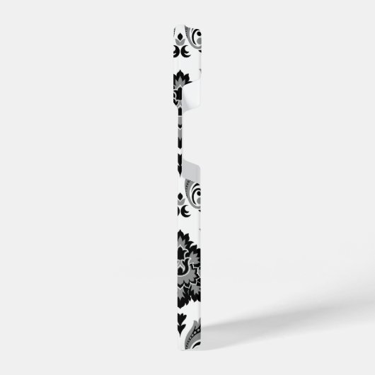 Coque Pour iPhone 14 Rococo Damask Pattern Grey Black White (Côté gauche)