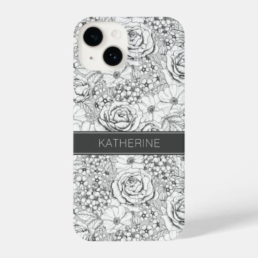 Coque Pour iPhone 14 Rose de jardin Flower B&W Motif (Verso)