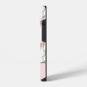 Coque Pour iPhone 14 Rose florale de verdure rose Monogram (Côté gauche)