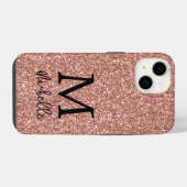 Coque Pour iPhone 14 Rose Gold Pailleté Monogramme Initial Nom de Mode (Verso Horizontal)