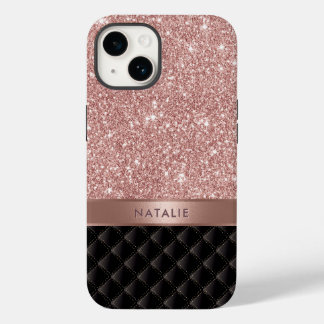 Coque Pour iPhone 14 Rose moderne Gold Parties scintillant Black Luxe N