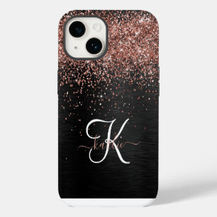 Coque Pour iPhone 14 Rose personnalisé Parties scintillant or noir Étin