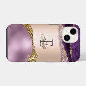 Coque Pour iPhone 14 Rose tendance Gold Purple Parties scintillant Mono (Verso Horizontal)