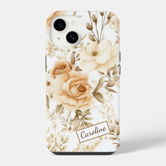 Coque Pour iPhone 14 Roses Boho Modernes Neutres (Verso)