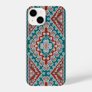 Coque Pour iPhone 14 Rouge Bleu Turquoise Amérindiens Navajo