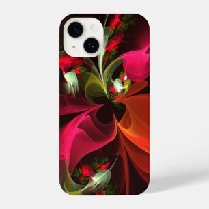 Coque Pour iPhone 14 Rouge Vert Floral Moderne Art Abstrait Motif #02