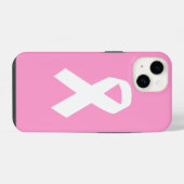 Coque Pour iPhone 14 Ruban de sensibilisation sur fond rose (Verso Horizontal)