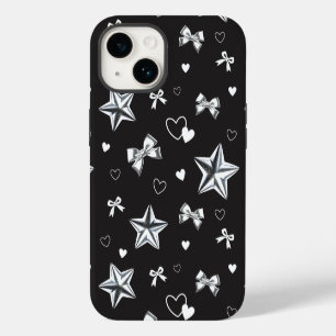 Coque Pour iPhone 14 Ruban en forme de cœur avec étoile métallique moti