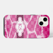 Coque Pour iPhone 14 Ruban monogramme violet rose vif (Verso Horizontal)