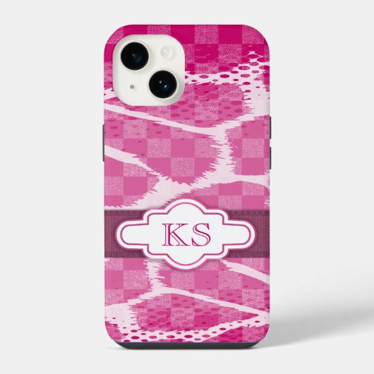 Coque Pour iPhone 14 Ruban monogramme violet rose vif (Verso)