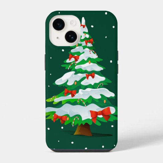 Coque Pour iPhone 14 Rubans Rouges de Sapin de Noël (Verso)