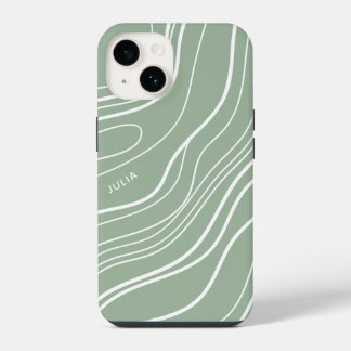 Coque Pour iPhone 14 Sage Green Wave Moderne Personnalisé