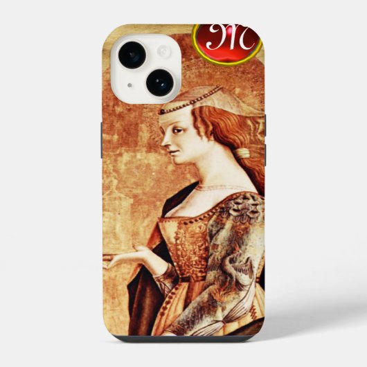 Coque Pour iPhone 14 SAINT MARY MAGDALENE Parchemin Ruby Gem Monogramme (Verso)