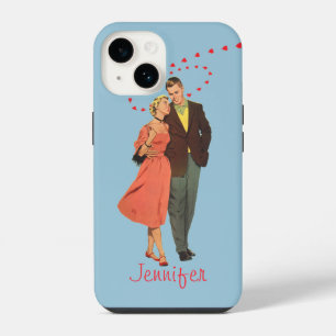Coque Pour iPhone 14 Saint-Valentin vintage, cœurs flottants romantique