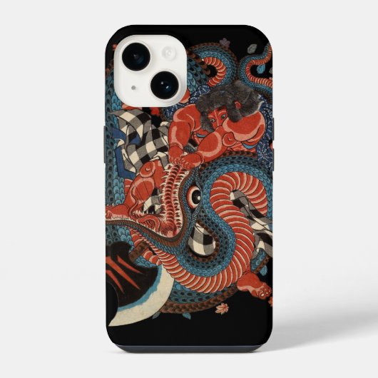 COQUE POUR iPhone 14 SAMOURAÏ LUTTANT CONTRE UN SERPENT GÉANT (Verso)