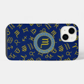 Coque Pour iPhone 14 Scorpio Zodiac+Astrologie Symboles Motif Gld+Blues (Verso Horizontal)