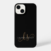 Coque Pour iPhone 14 Script féminin Black Gold moderne Monogramme (Verso)