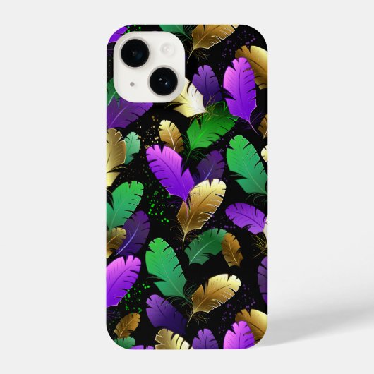 Coque Pour iPhone 14 Seamless Pattern with Mardi Gras feathers (Verso)