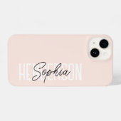 Coque Pour iPhone 14 Signature de script monogramme rose (Verso Horizontal)