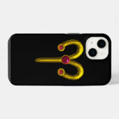Coque Pour iPhone 14 Signe du zodiaque ARIES en OR, Rubis Rouge Noir (Verso Horizontal)