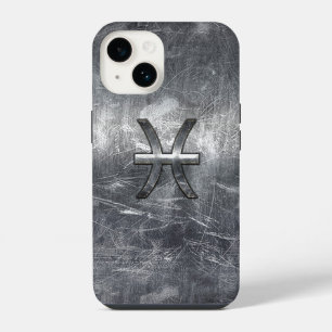 Coque Pour iPhone 14 Signe du zodiaque Poissons en style acier grunge