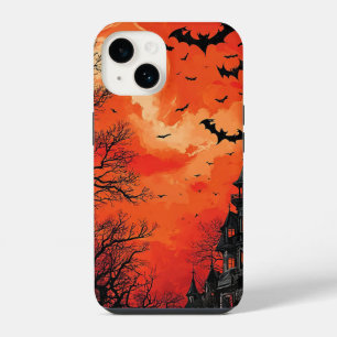 Coque Pour iPhone 14 Silhouette de manoir hanté avec chauves-souris