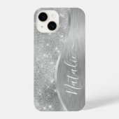 Coque Pour iPhone 14 Silver Glitter Glam Bling Personalized (Verso)