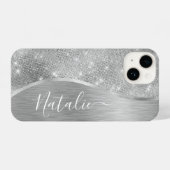 Coque Pour iPhone 14 Silver Glitter Glam Bling Personalized (Verso Horizontal)