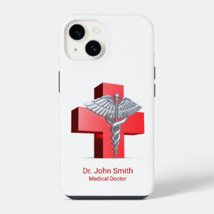 Coque Pour iPhone 14 Silver Médicale 3D Caduceus Croix Rouge