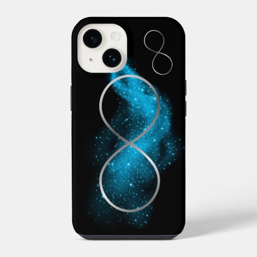 Coque Pour iPhone 14 Silver & Turquoise Minimal | (Verso)