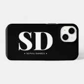 Coque Pour iPhone 14 Simple 2 Monogramme initial noir noir blanc (Verso Horizontal)