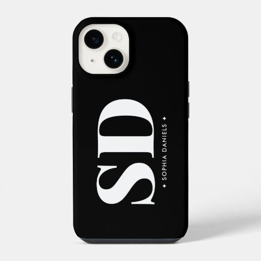Coque Pour iPhone 14 Simple 2 Monogramme initial noir noir blanc (Verso)