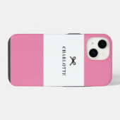 Coque Pour iPhone 14 Simple Chic Classic Pink Bow Nom Monogramme (Verso Horizontal)