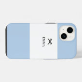 Coque Pour iPhone 14 Simple Chic Classique Arc Bleu Monogramme Nom (Verso Horizontal)