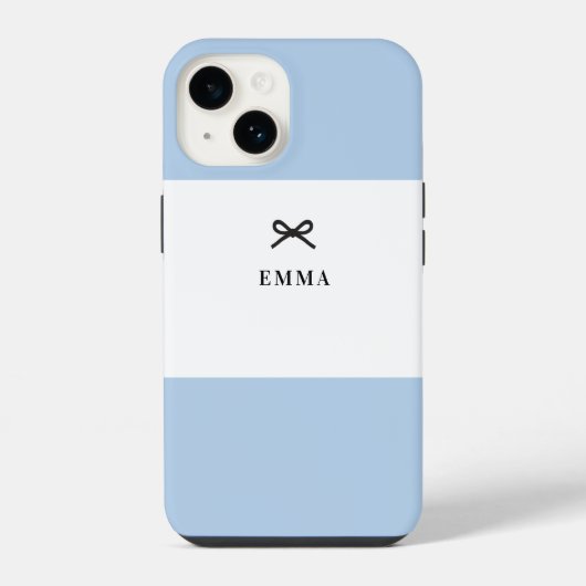 Coque Pour iPhone 14 Simple Chic Classique Arc Bleu Monogramme Nom (Verso)