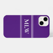 Coque Pour iPhone 14 Simple Royal violet et blanc monogramme (Verso Horizontal)