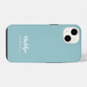 Coque Pour iPhone 14 Simple stylé moderne Nom de script Turquoise bleu (Verso Horizontal)