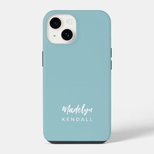 Coque Pour iPhone 14 Simple stylé moderne Nom de script Turquoise bleu (Verso)