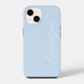 Coque Pour iPhone 14 Simple tendance Pale Bleu et Blanc Nom de script (Verso)