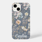 Coque Pour iPhone 14 Slate Blue Floral Personalized  (Verso)