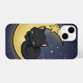 Coque Pour iPhone 14 Sleeping Black Cat Gold Crescent Moon Celestial (Verso Horizontal)