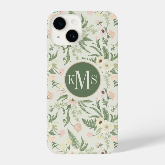 Coque Pour iPhone 14 Soft Mint Green Garden Motif (Verso)