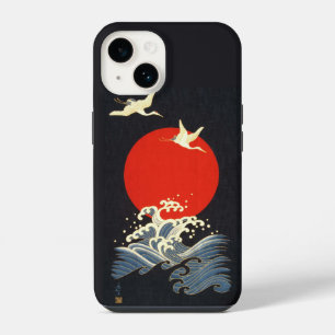 COQUE POUR iPhone 14 SOLEIL ROUGE, CRANS DE VOL JAPONAIS, VAGUES DE MER