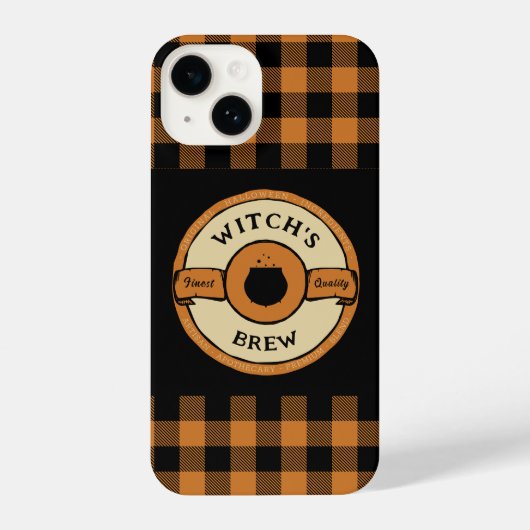 Coque Pour iPhone 14 sombres acadéia orange buffalo checker (Verso)